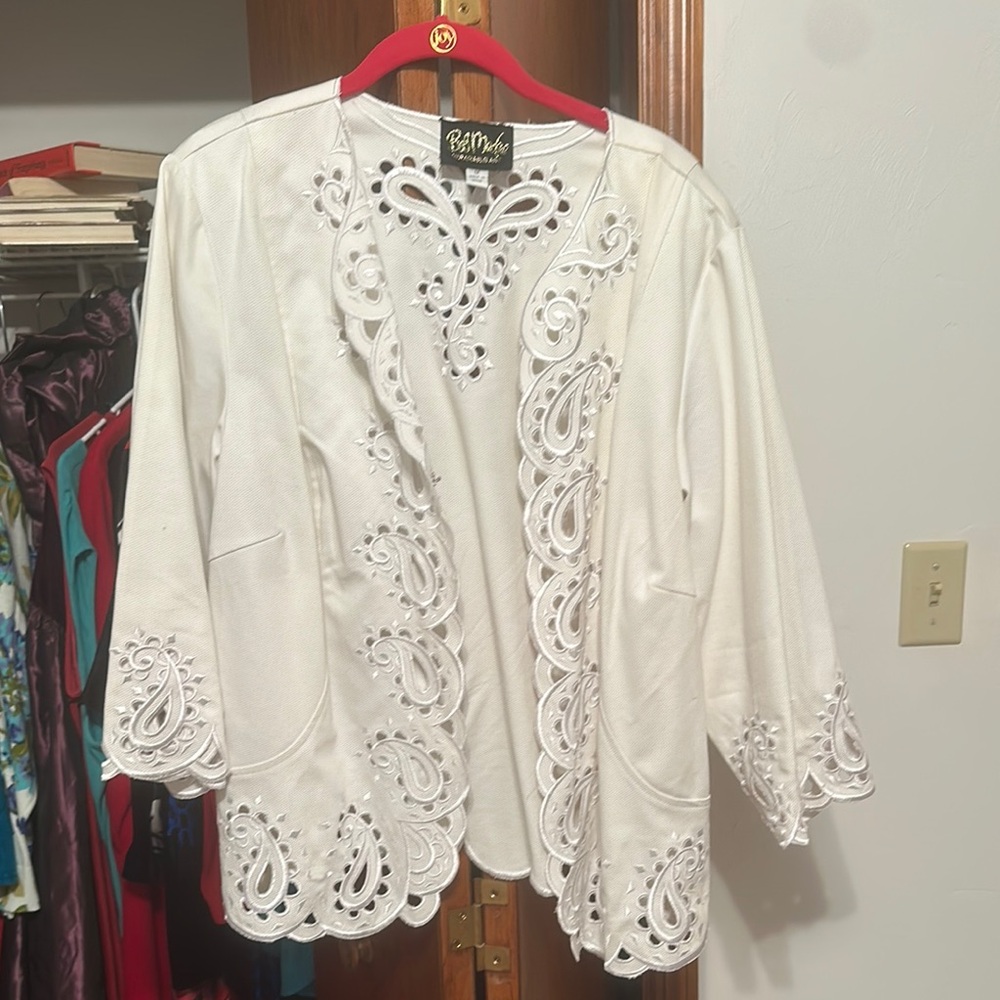 White Bob mackie cut out cardigan